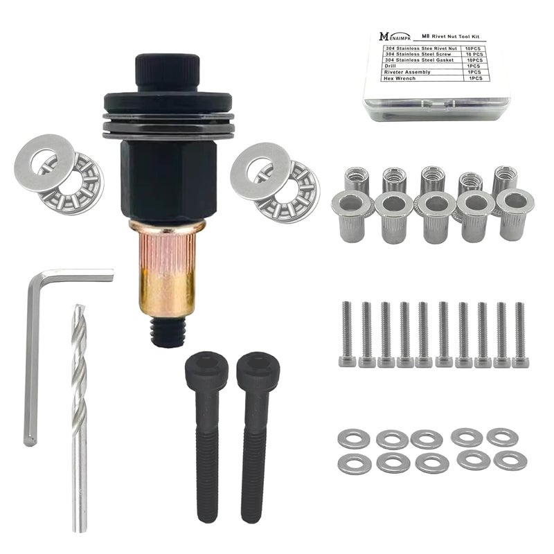 MENAIMPK Rivet Nut Tool,Hand Nuts Riveter Installation Tool Set,Rivet Nuts Tools Kit with a Drill Bit & Rivet Nuts and Flat Head Screw (M8-Rivet Nut Kit) - Image 1
